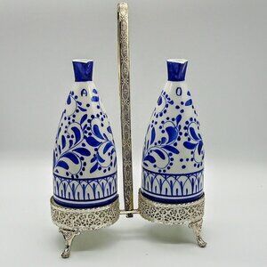 Alfa Italy Ceramic Pitchers Silverplated Filigree Cage Holder